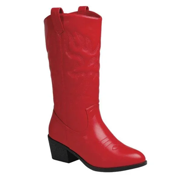 New Red Cowboy Mid Calf Western Boots - Picture 2 of 3